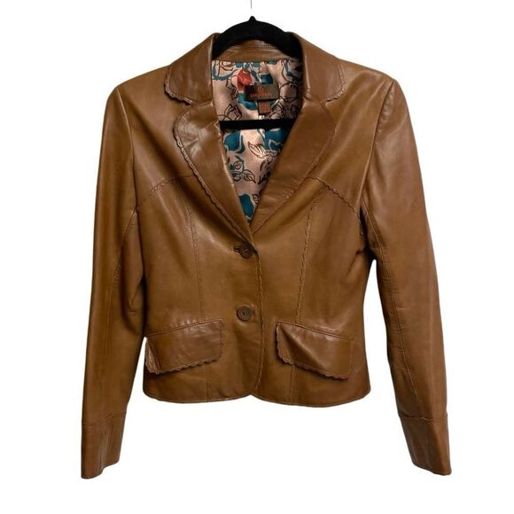 DANIER Leather Button Front Blazer Jacket Cognac Brown XXS - Picture 4 of 7